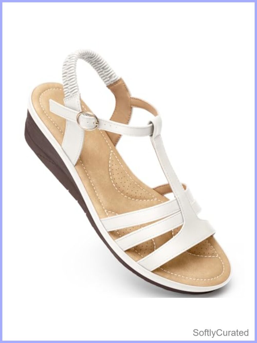 Wedge Sandals for Women Faux Leather Open Toe T-Strap Platform Summer Walking